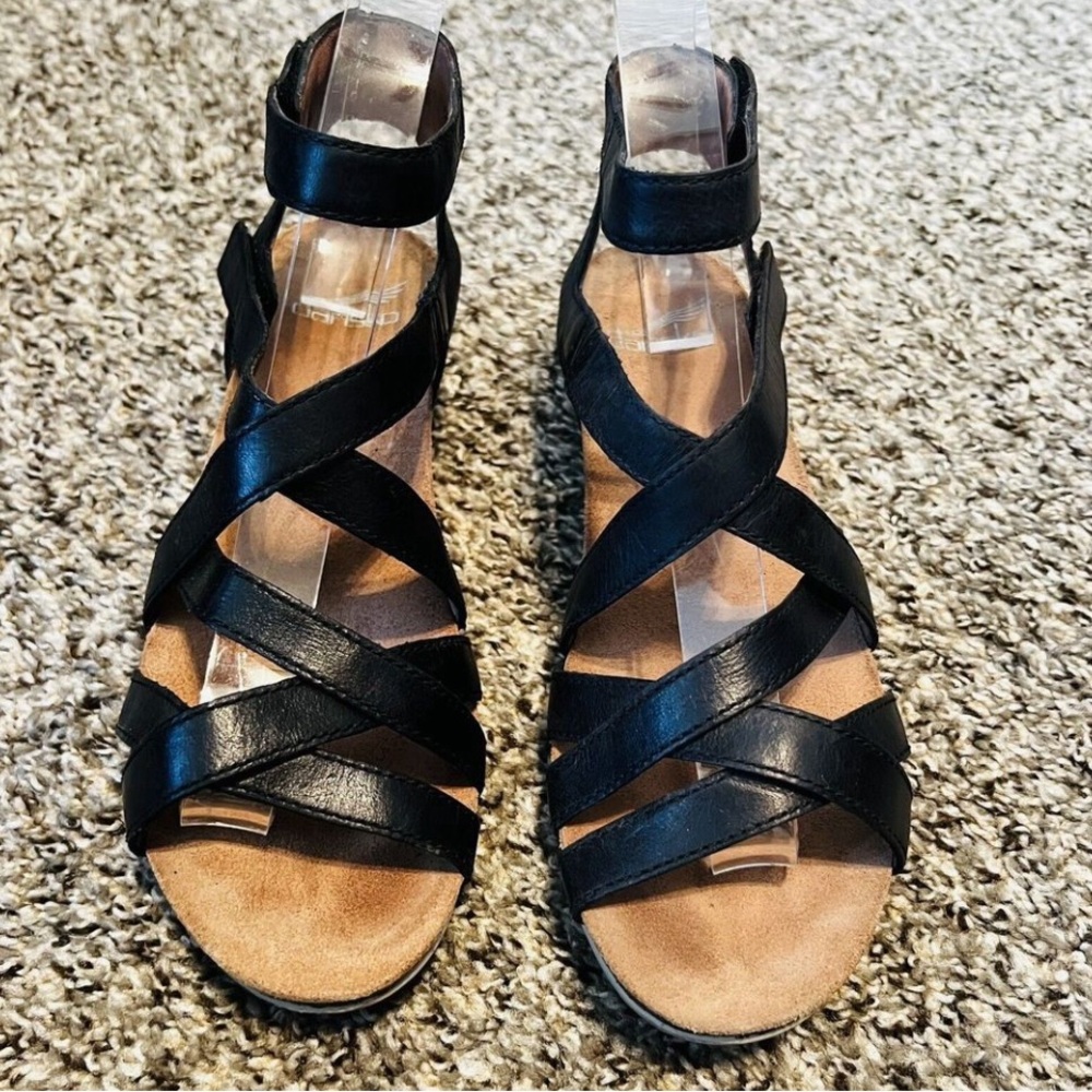 Dansko Black Strappy Leather Sandals